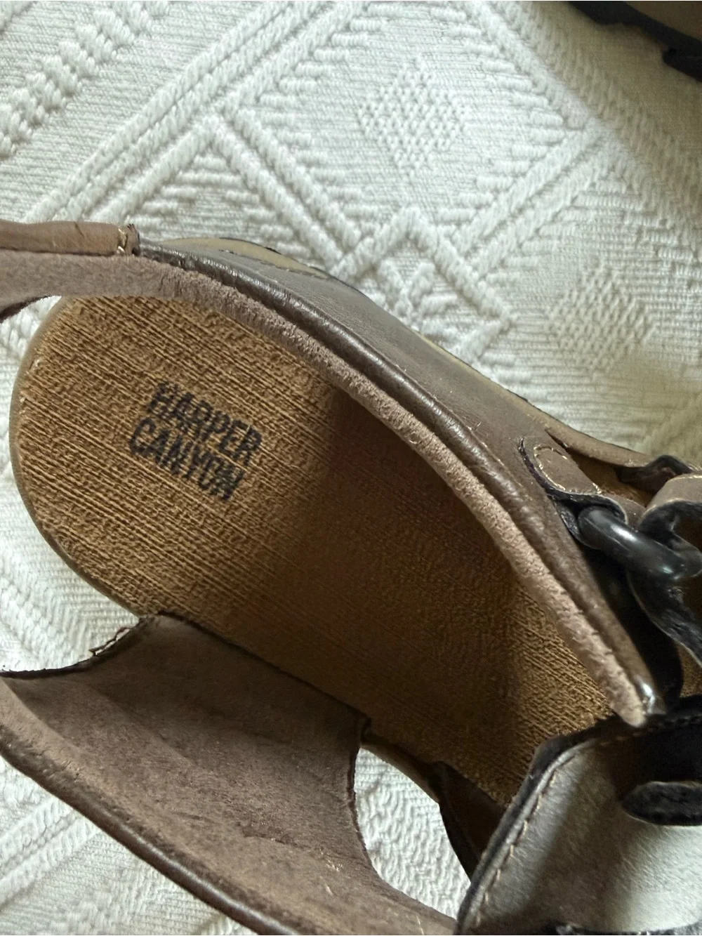 Harper Canyon brown leather fisherman sandals hook-and-loop closure strap